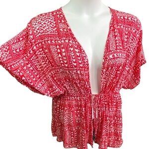Victorias Secret VS Womens One Size Short Tie Robe Kimono Red White Hearts